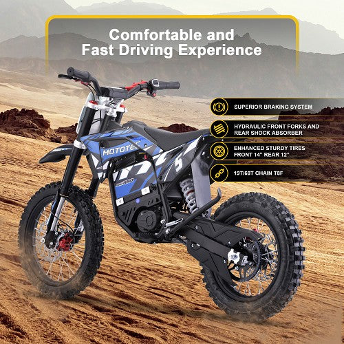 MotoTec 60v 2000w Pro Electric Dirt Bike Lithium Blue